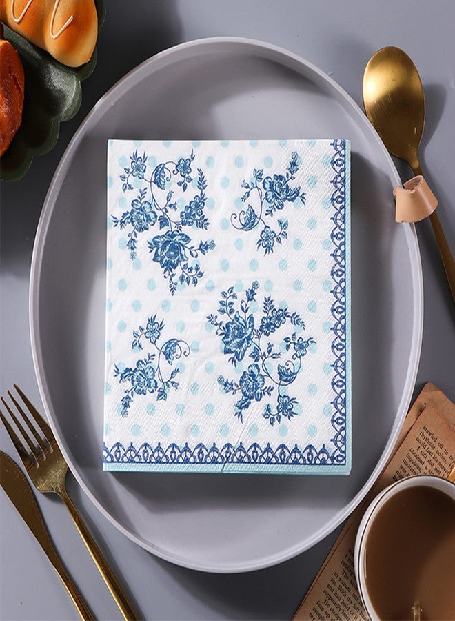 WBYCOTBED Blue Paper Cocktail Napkins Floral, Pack of 20, 2-Ply Disposable Party Pattern Napkins Decorative - Image 3